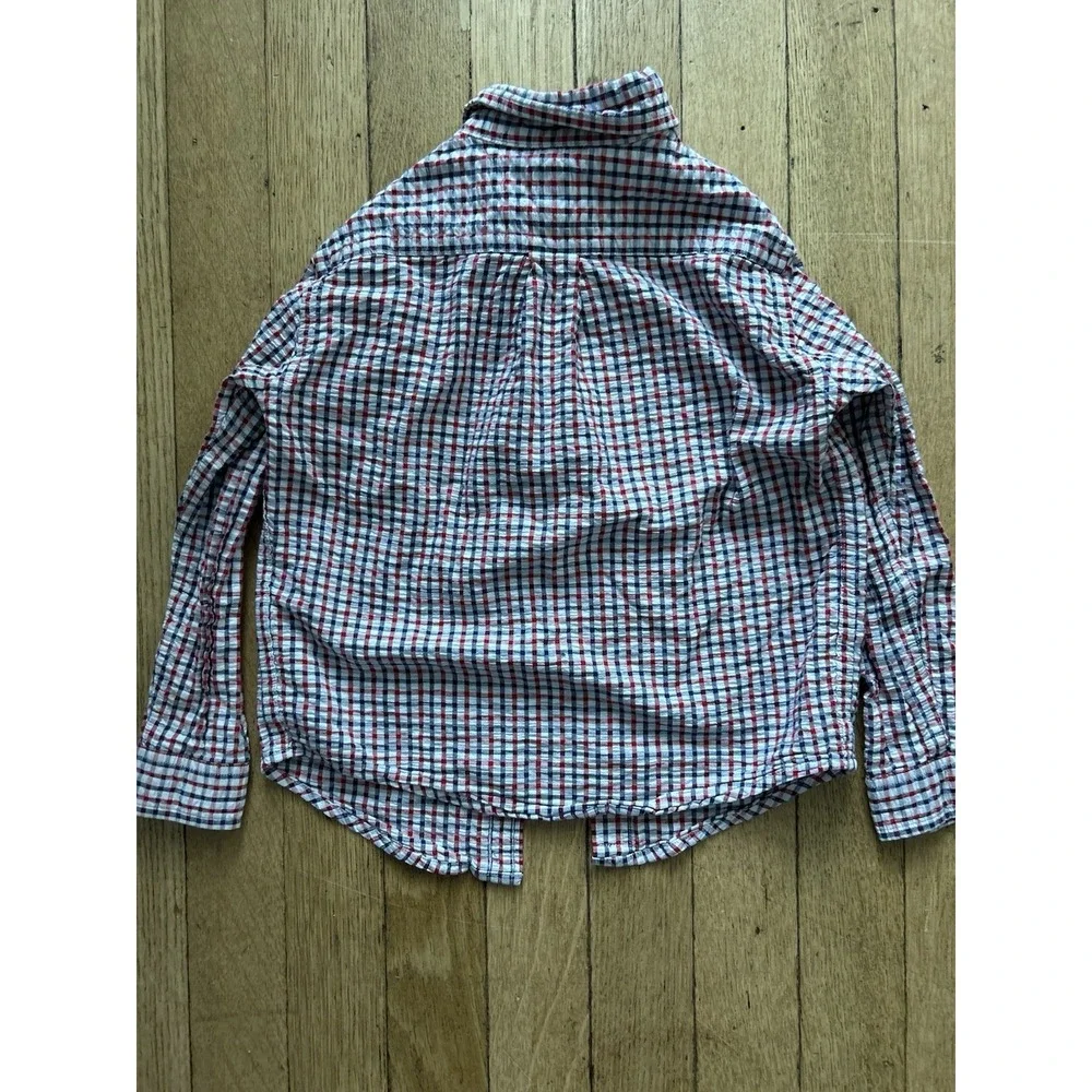 Janie & Jack Red White Blue Plaid Patriotic Button Down Shirt Size 4 EUC